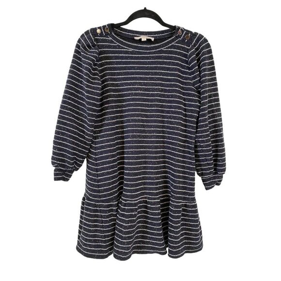 LOFT Womens Navy Blue Multicolor Speckled Striped Mini Dress Tunic Sweater‎ Sz S - Picture 1 of 5
